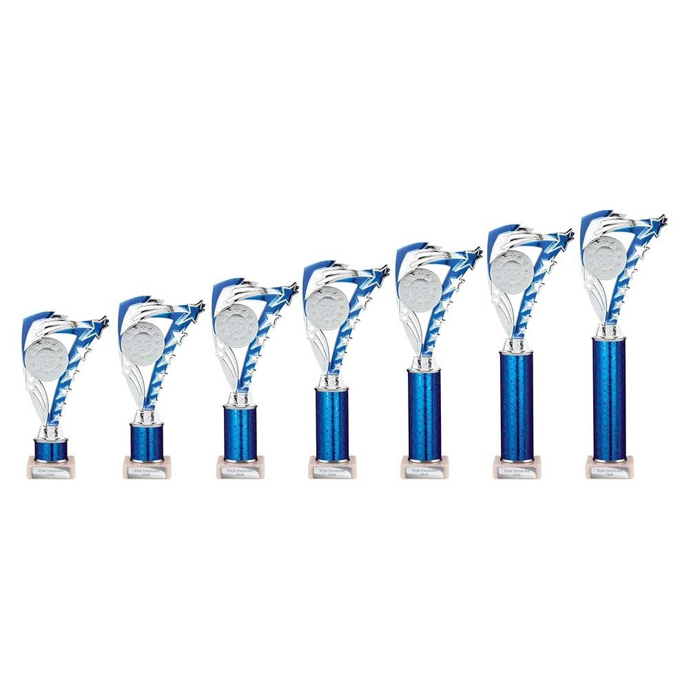 Silver and Blue Star Award on Blue Tube and Marble Base TR24517