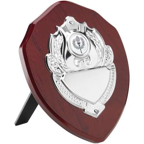 Mahogany and Silver Chrome Self Standing Wooden Shield JR39-TRS4