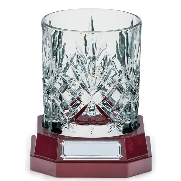 Crystal Whisky Tumbler on Wood Base CR17522 - Lindisfarne Crystal 24% lead (UK made)