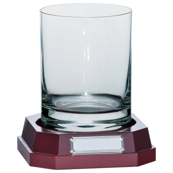 Crystal Whisky Tumbler on Wood Base CR4878 - Lindisfarne Crystal 24% lead (UK made)